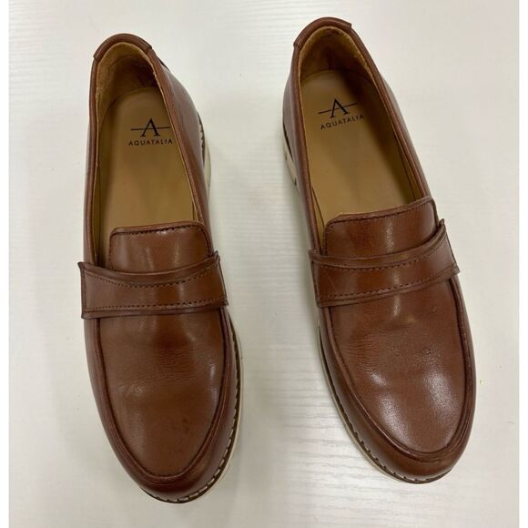 Aquatalia Genevive Leather Platform Loafers in Cognac/ Size 6 - Picture 2 of 7